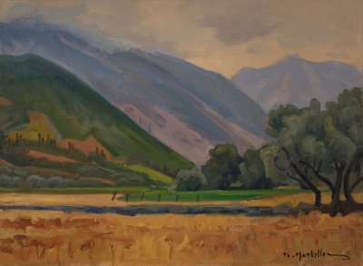 Kefalonia Mountains in Rain — Oil painting, Canvas, 54.00×73.00cm — Theodoros Markellos